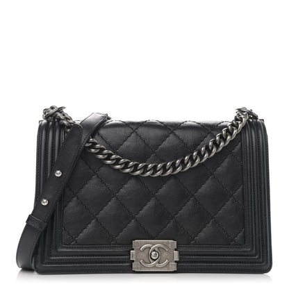 Chanel Calfskin Quilted Double Stitch New Medium Boy Flap Black 1 of 15