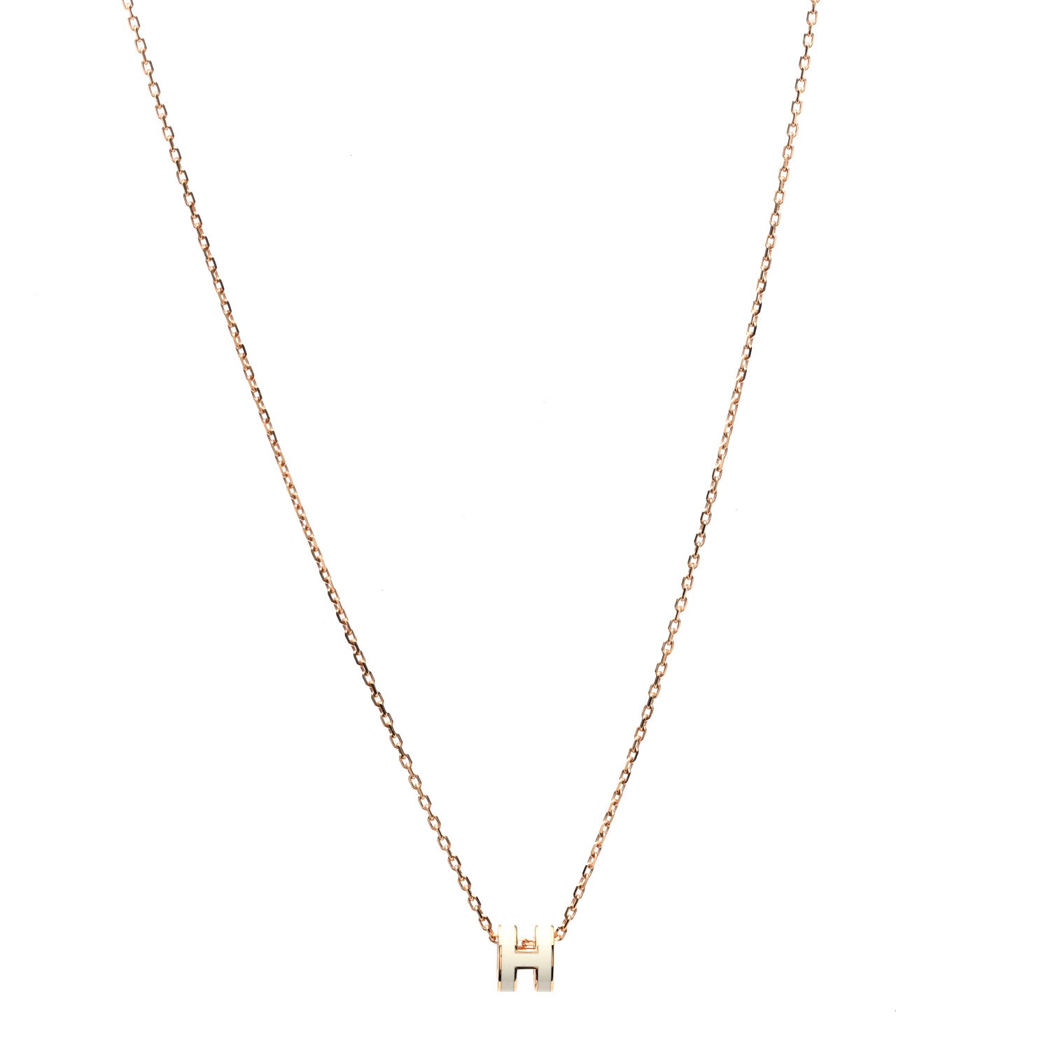 Hermes Lacquered Rose Gold Mini Pop H Pendant Necklace White 1 of 6