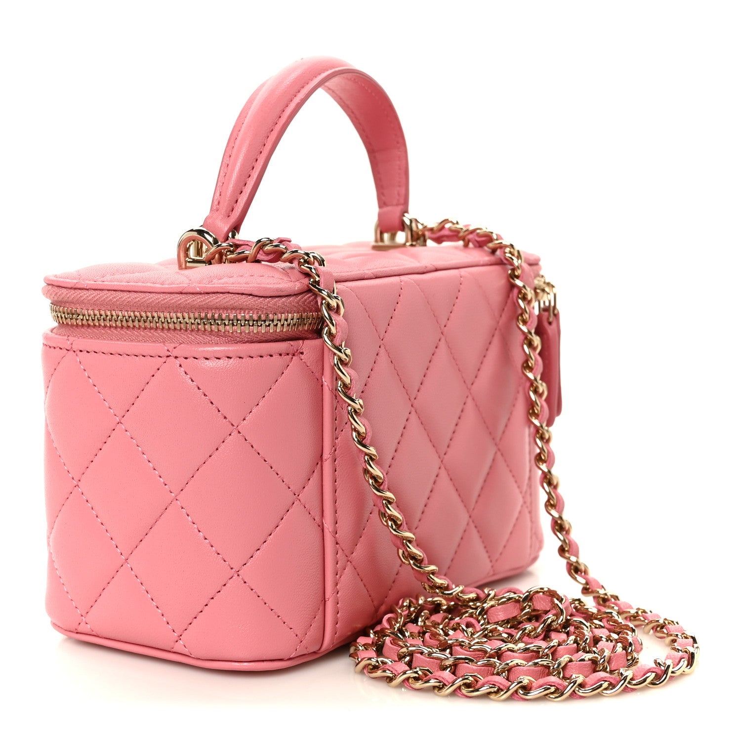 Chanel Lambskin Quilted Small Top Handle Vanity Case With Chain Pink 3 of 12