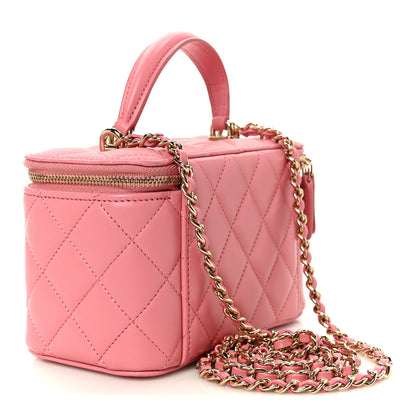 Chanel Lambskin Quilted Small Top Handle Vanity Case With Chain Pink 3 of 12