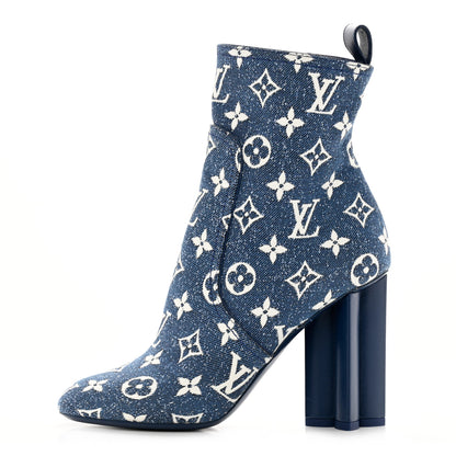 Louis Vuitton Denim Monogram Silhouette Ankle Boots 37 Navy Blue 1 of 13
