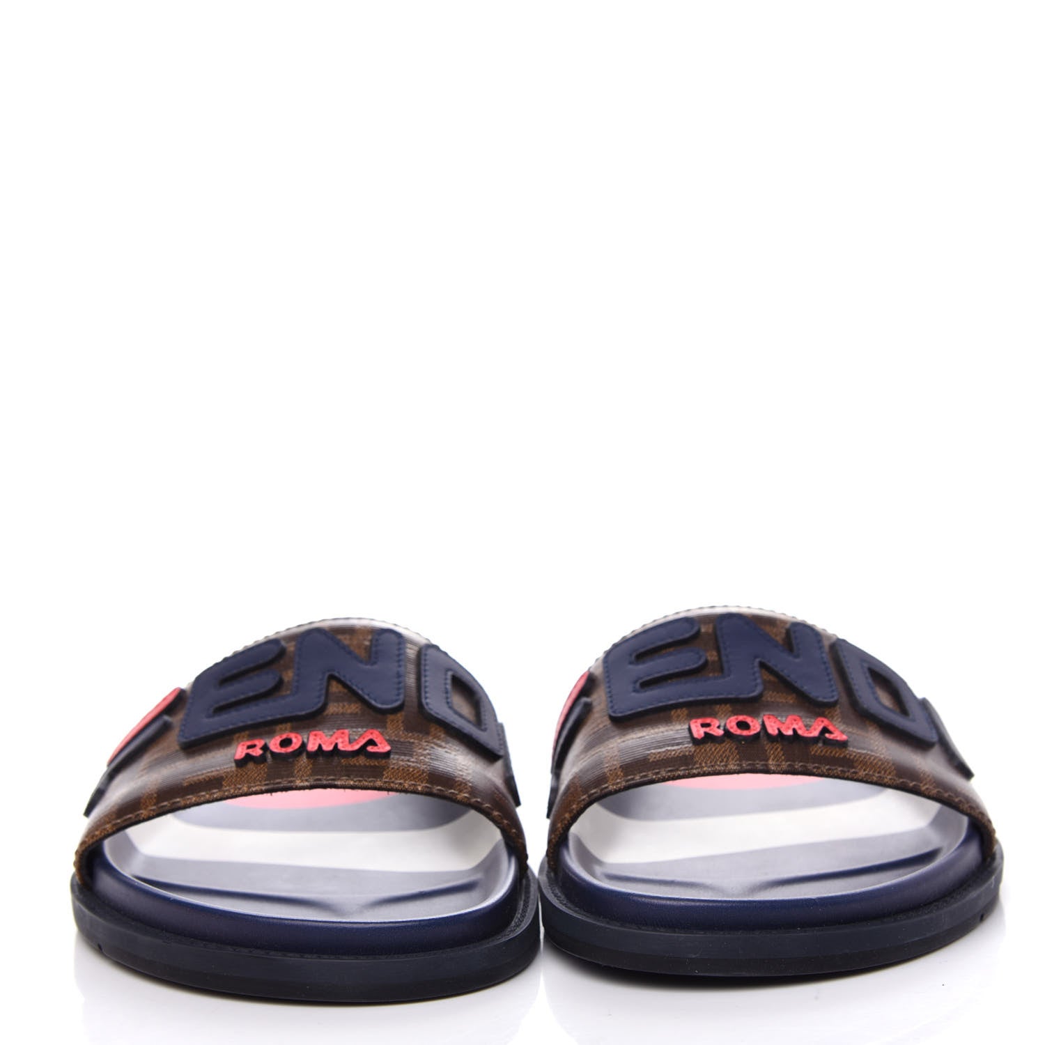 Fendi X FILA Glazed Fabric Calfskin FF 1974 Mania Mens Slide Sandals 7 Mogano Panna Blueberry Caipiroska 2 of 10