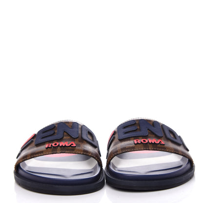 Fendi X FILA Glazed Fabric Calfskin FF 1974 Mania Mens Slide Sandals 7 Mogano Panna Blueberry Caipiroska 2 of 10