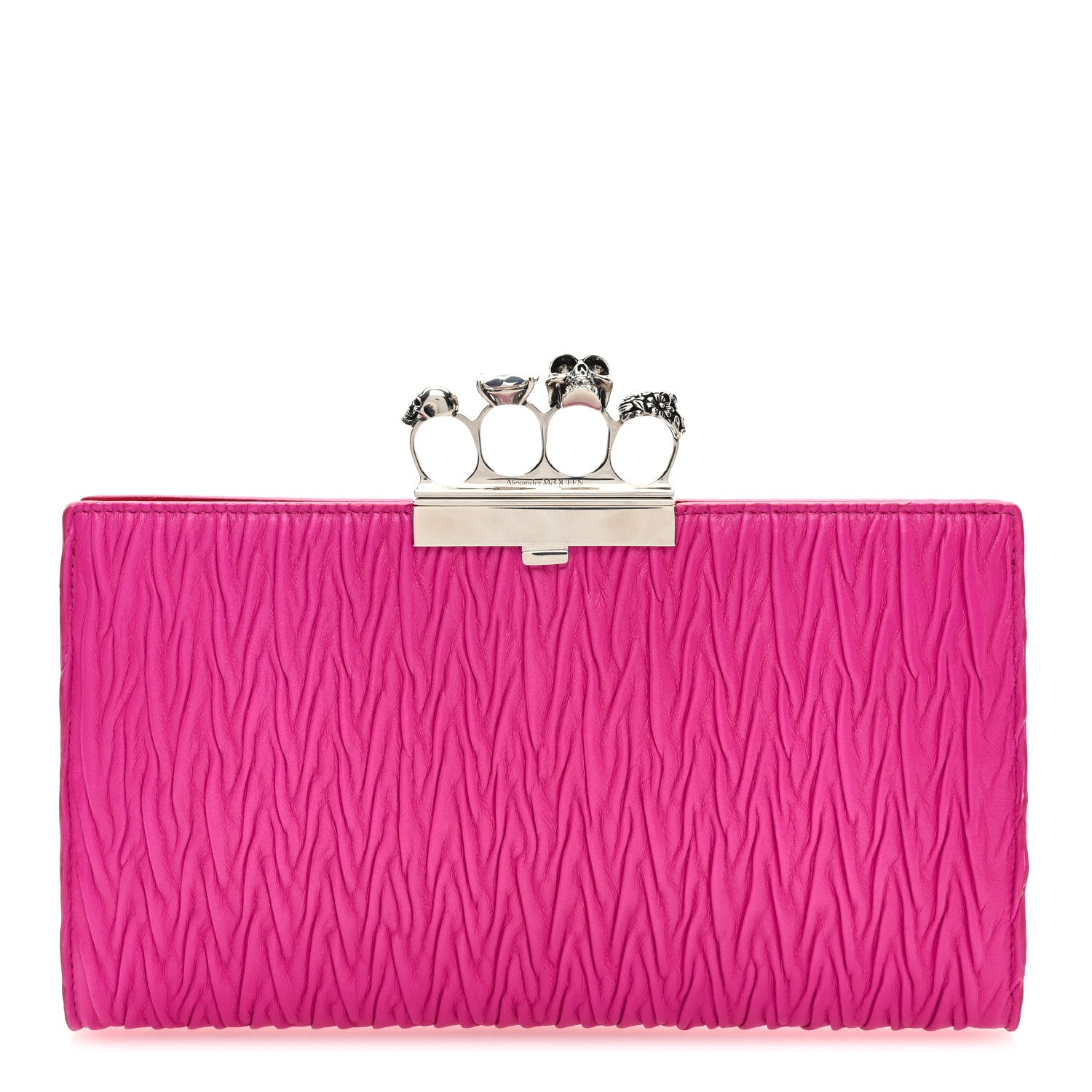 Alexander McQueen Lambskin Pleated Skull Knuckle Clutch Fuschia 1 of 6