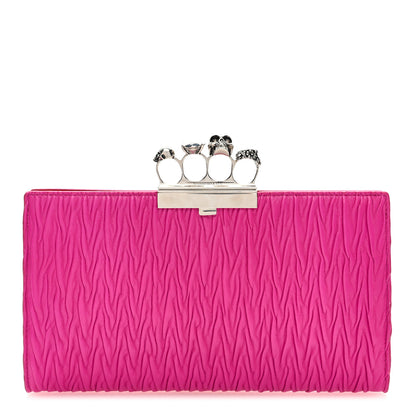 Alexander McQueen Lambskin Pleated Skull Knuckle Clutch Fuschia 1 of 6