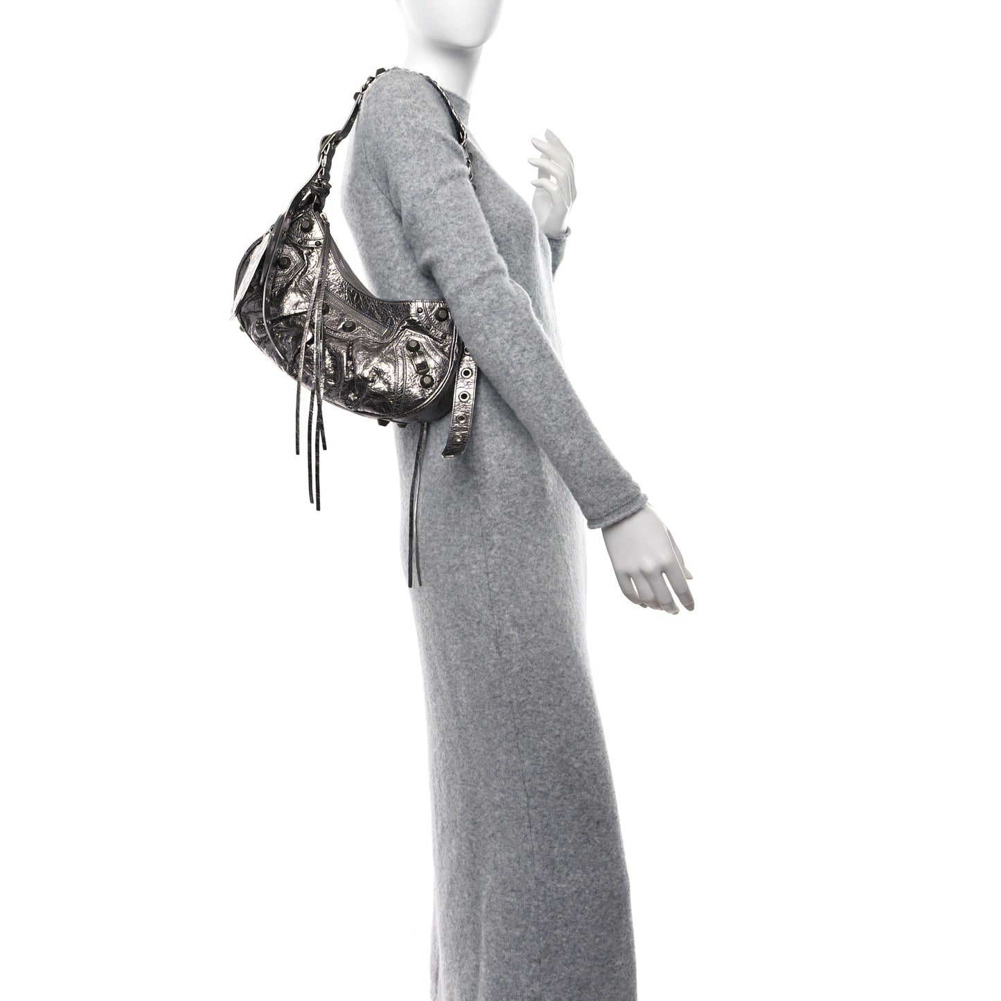 Metallic Agneau Arena Small Le Cagole Shoulder Bag Silver