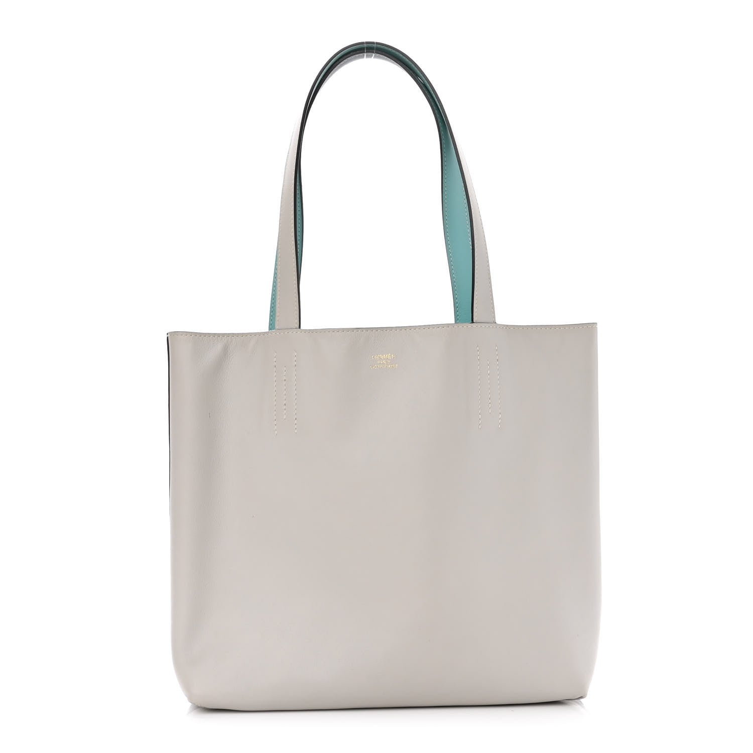 Hermes Veau Sikkim Swift Double Sens 30 Reversible Tote Gris Perle Colvert Bleu Atoll 1 of 9