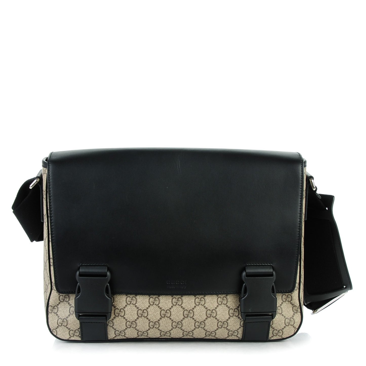GG Supreme Monogram Calfskin Medium Double Buckle Flap Messenger Beige Black