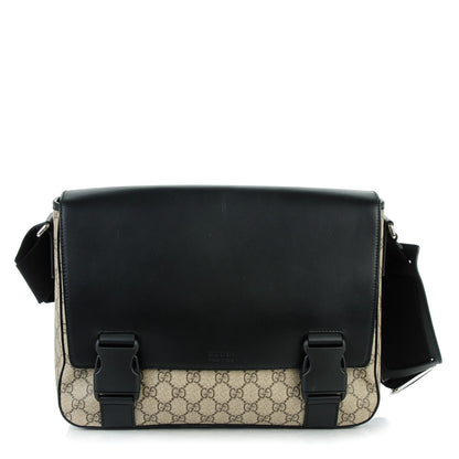 Gucci GG Supreme Monogram Calfskin Medium Double Buckle Flap Messenger Beige Black 1 of 7