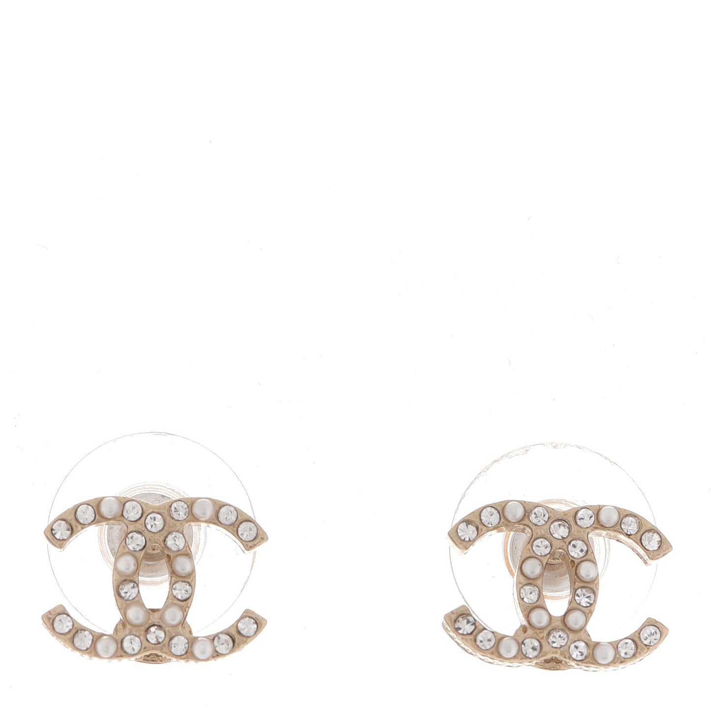 Pearl Crystal CC Earrings Light Gold