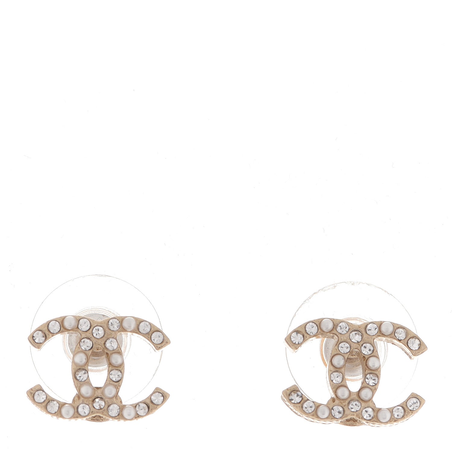 Chanel Pearl Crystal CC Earrings Light Gold 1 of 4