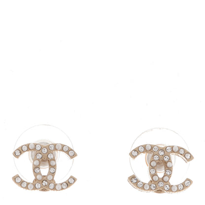Chanel Pearl Crystal CC Earrings Light Gold 1 of 4