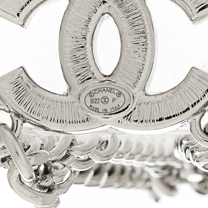 Chanel Crystal Baguette CC Chain Drop Earrings Silver 4 of 5