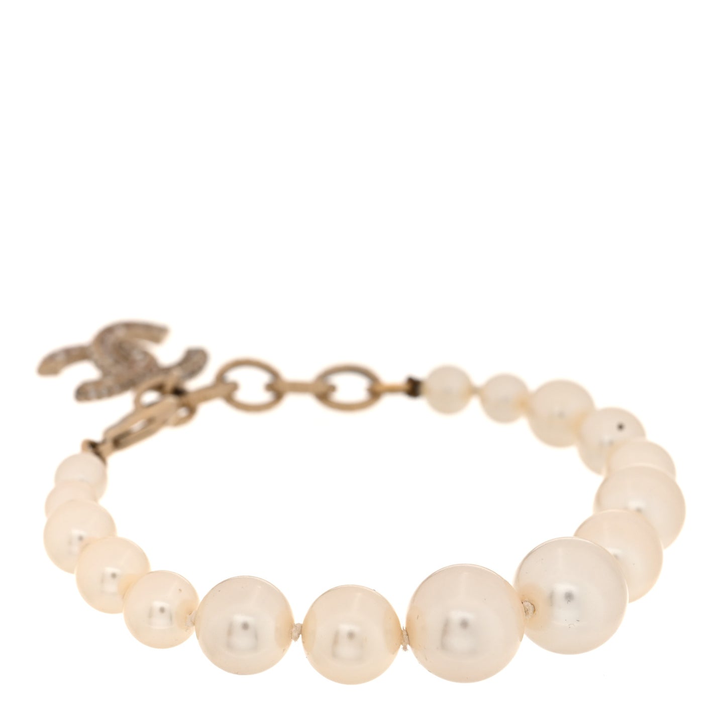 Graduated Pearl Crystal CC Bracelet Gold