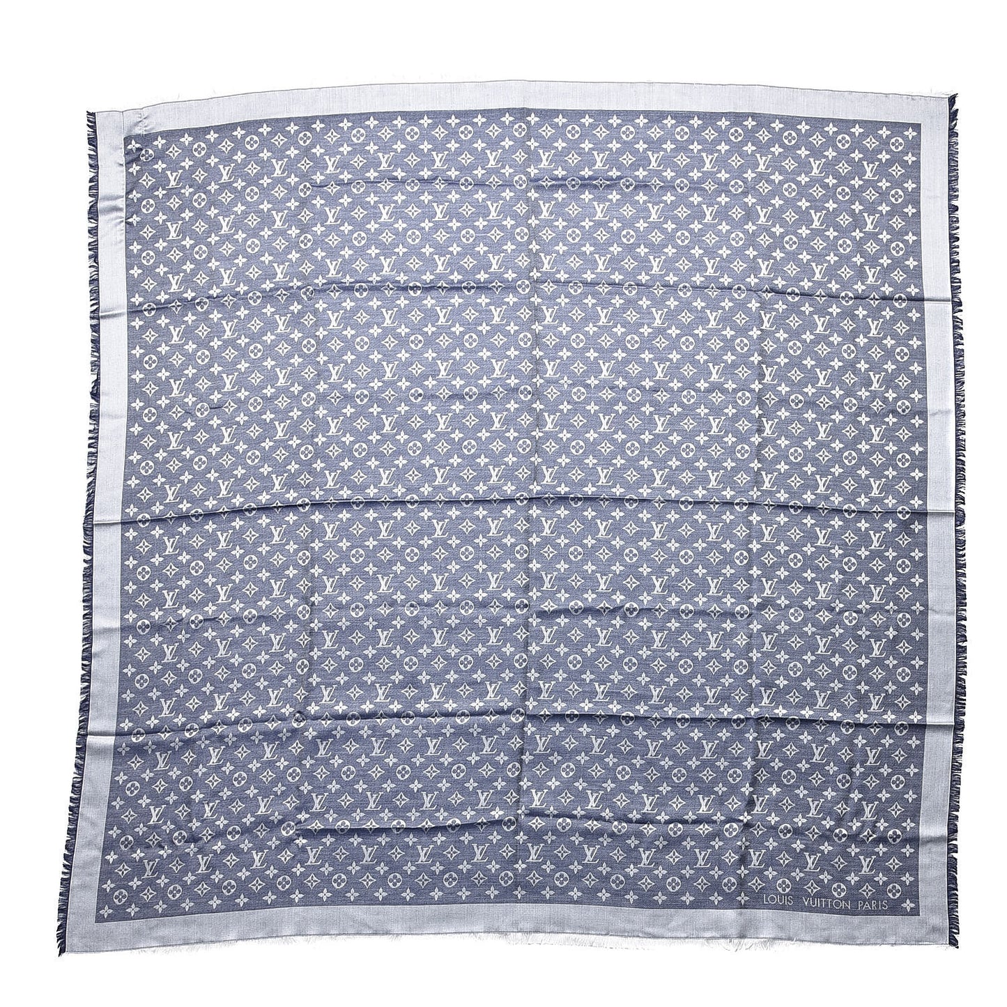 Silk Wool Monogram Denim Shawl Blue