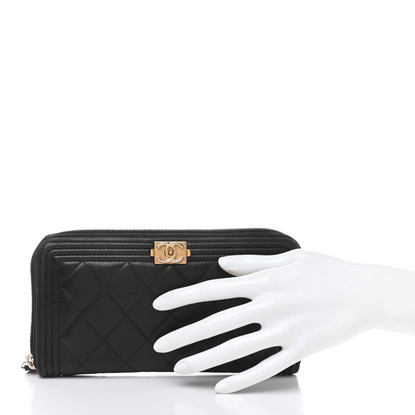 Lambskin Quilted Boy Zip Around Wallet Black