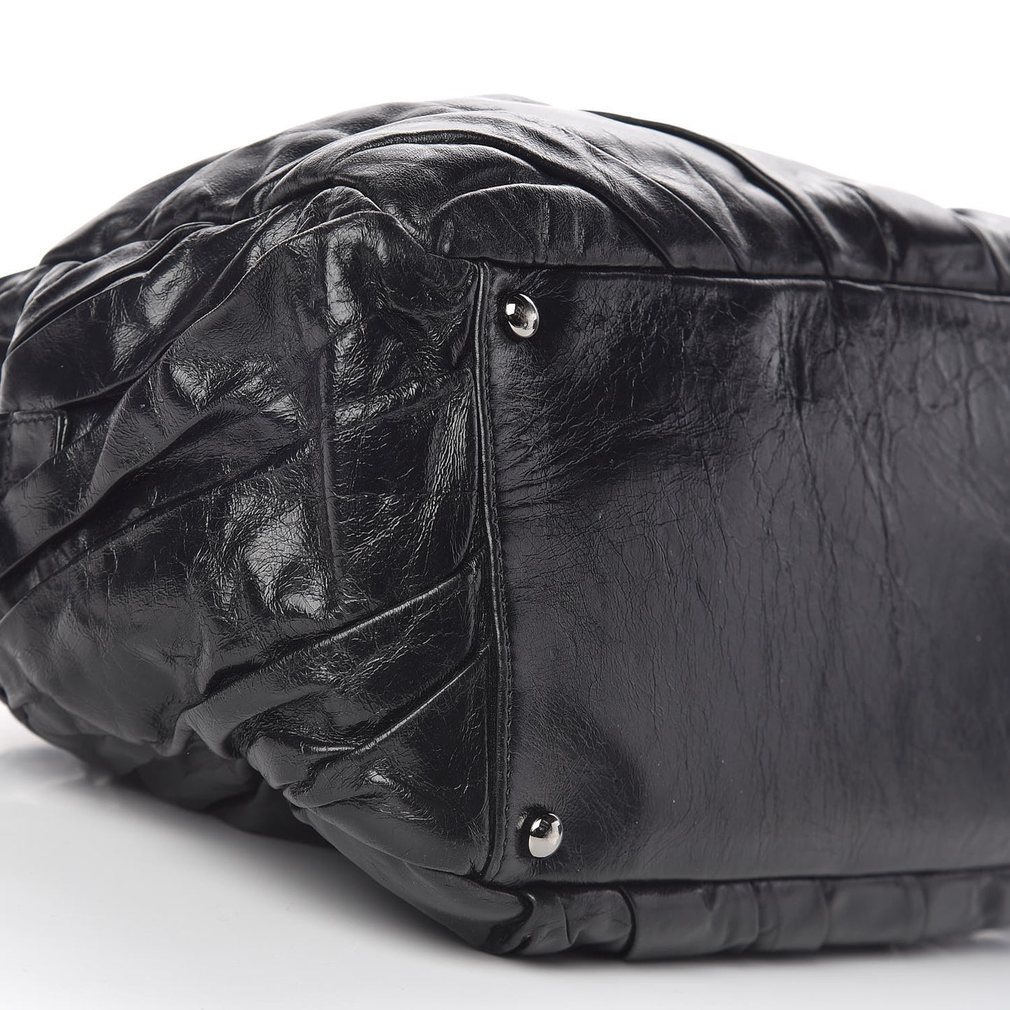 Glazed Calfskin Twisted Tote Black