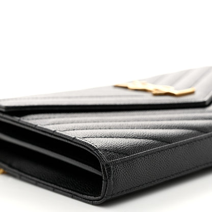 Saint Laurent Grain De Poudre Matelasse Chevron Monogram Chain Wallet Black 8 of 9