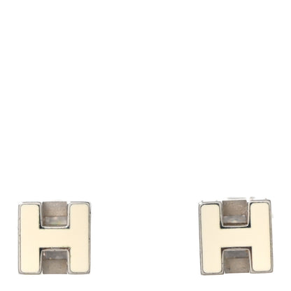 Hermes Palladium Lacquered Cage d'H Earrings White 1 of 5