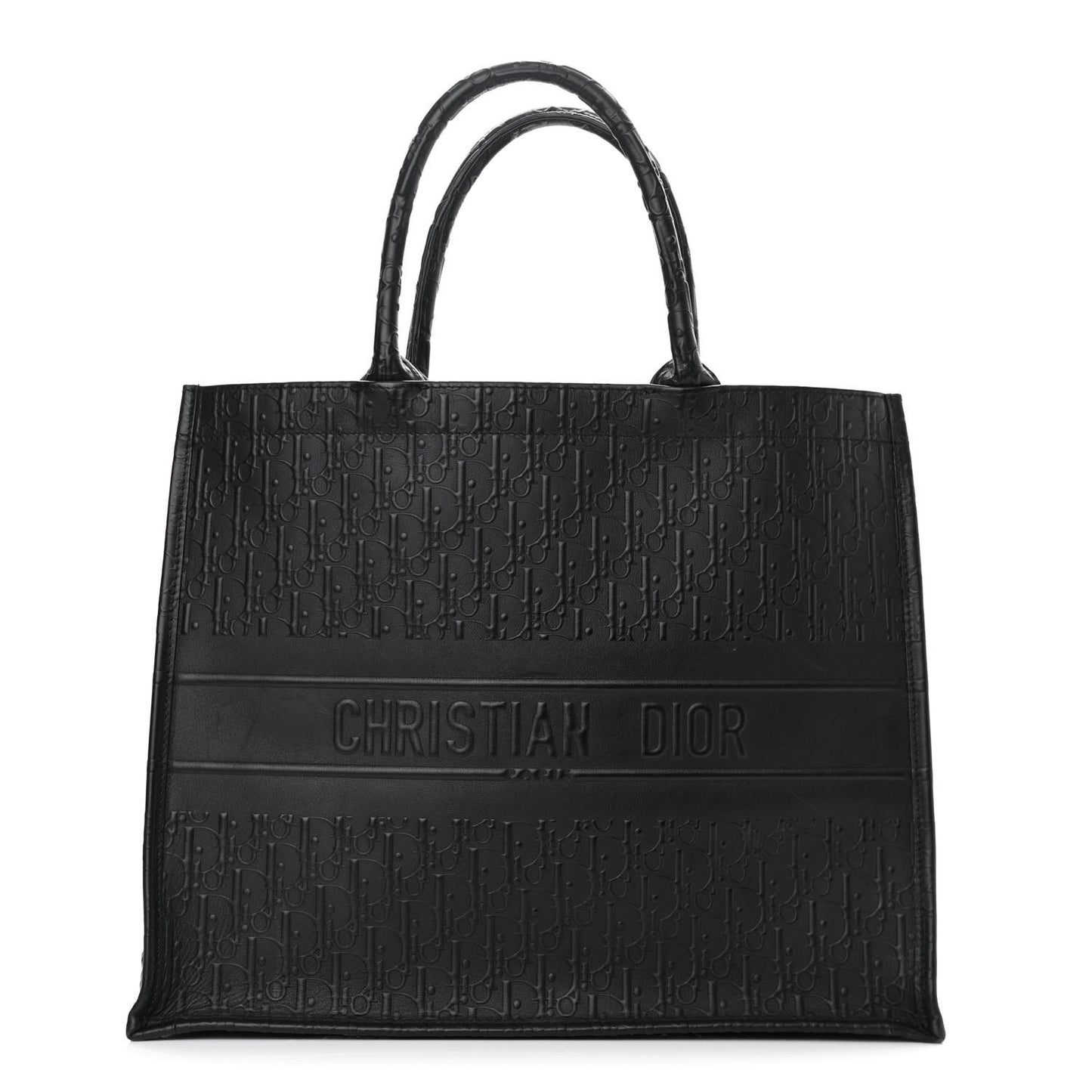 Oblique Calfskin Embossed Large Book Tote Black