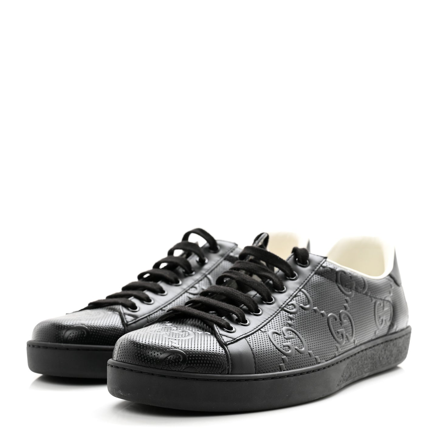 Calfskin GG Tennis Embossed Mens Ace Sneakers 9 Black