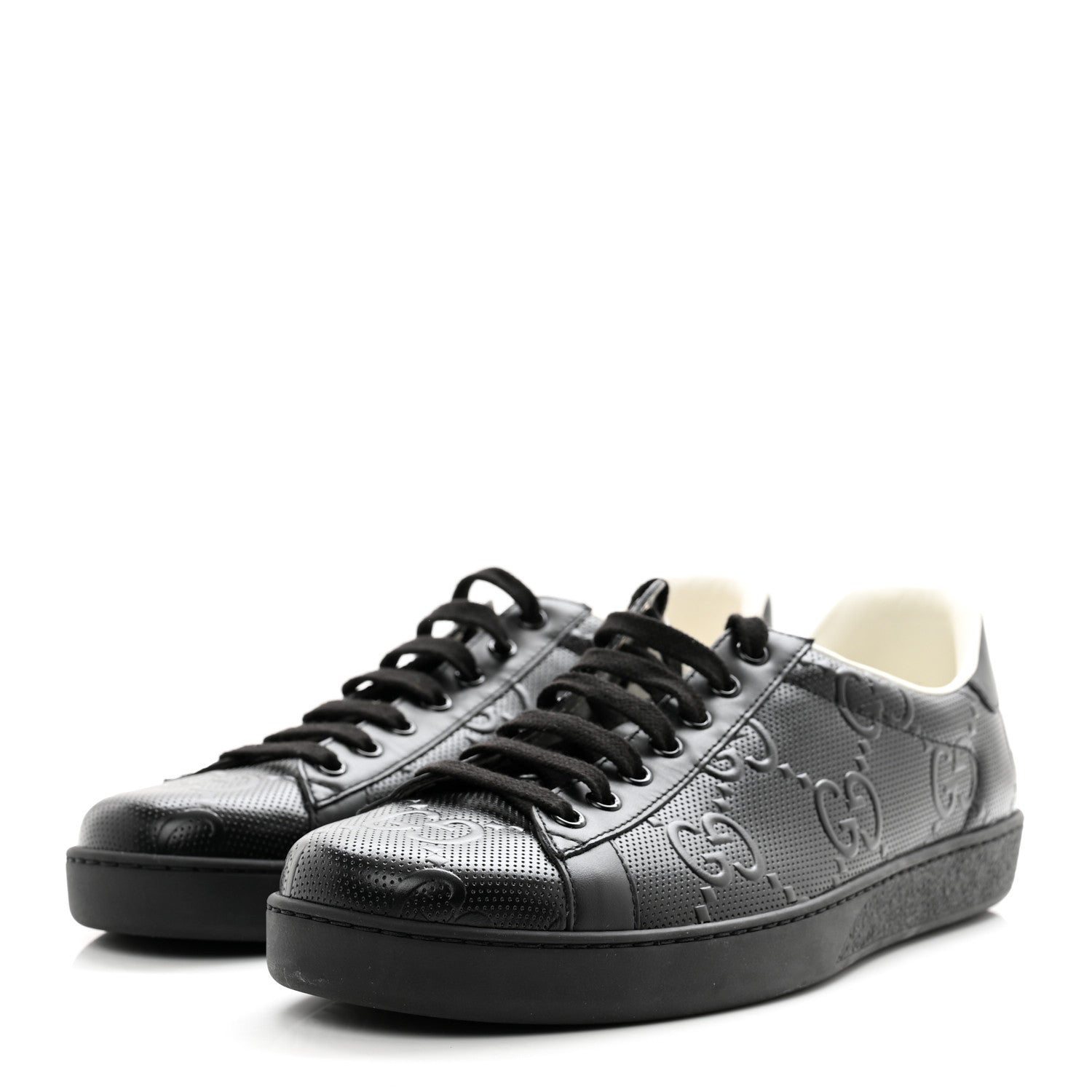 Gucci Calfskin GG Tennis Embossed Mens Ace Sneakers 9 Black 3 of 9