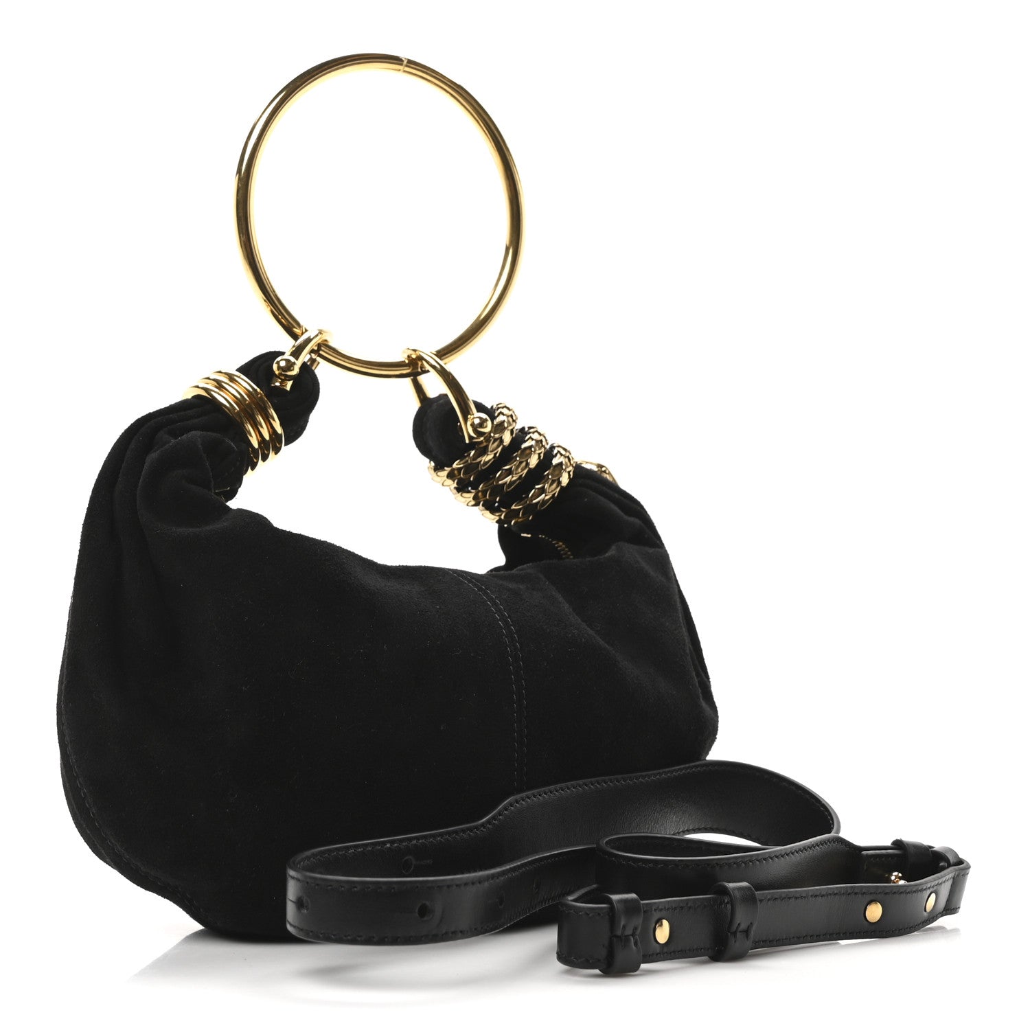 Chloe Suede Calfskin Small Snake Bracelet Hobo Bag Black 3 of 9