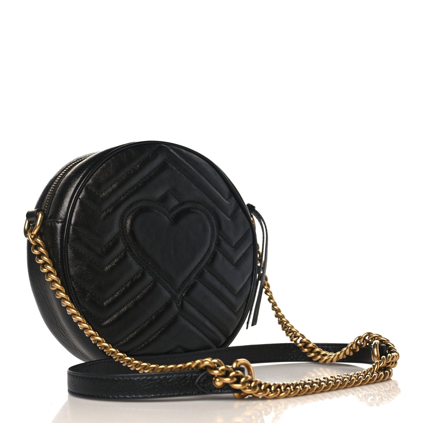 Azalea Calfskin Matelasse Heart Mini GG Marmont Round Shoulder Bag Black