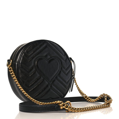 Gucci Azalea Calfskin Matelasse Heart Mini GG Marmont Round Shoulder Bag Black 3 of 10