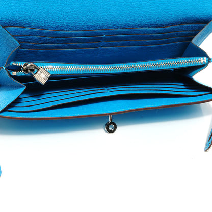 Hermes Chèvre Mysore Kelly Longue Wallet Bleu Azteque 6 of 15