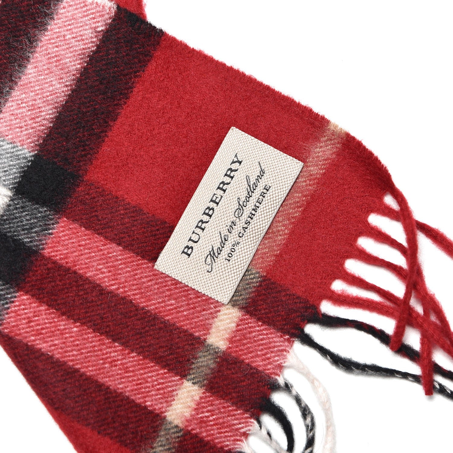 Burberry Cashmere Classic Check Fringe Scarf Parade Red 5 of 5