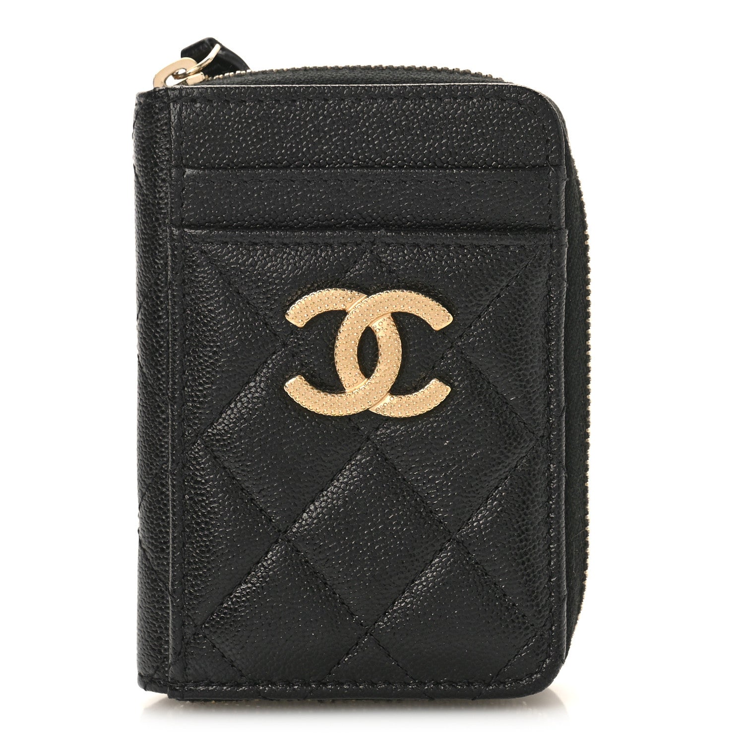 Chanel Caviar Quilted Studded CC Zip Card Holder Black 1 of 9