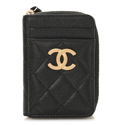 Chanel Caviar Quilted Studded CC Zip Card Holder Black 1 of 9