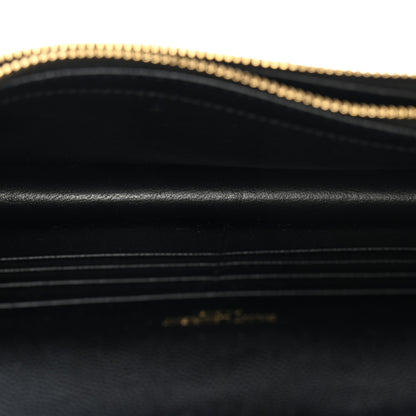 Saint Laurent Grain De Poudre Matelasse Chevron Monogram Envelope Chain Wallet Black 5 of 10