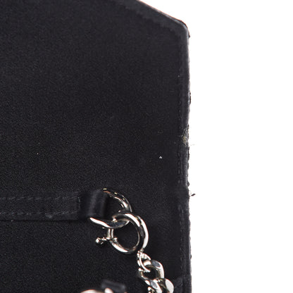 Saint Laurent Satin Chevron Monogram Envelope Chain Wallet Black 13 of 15