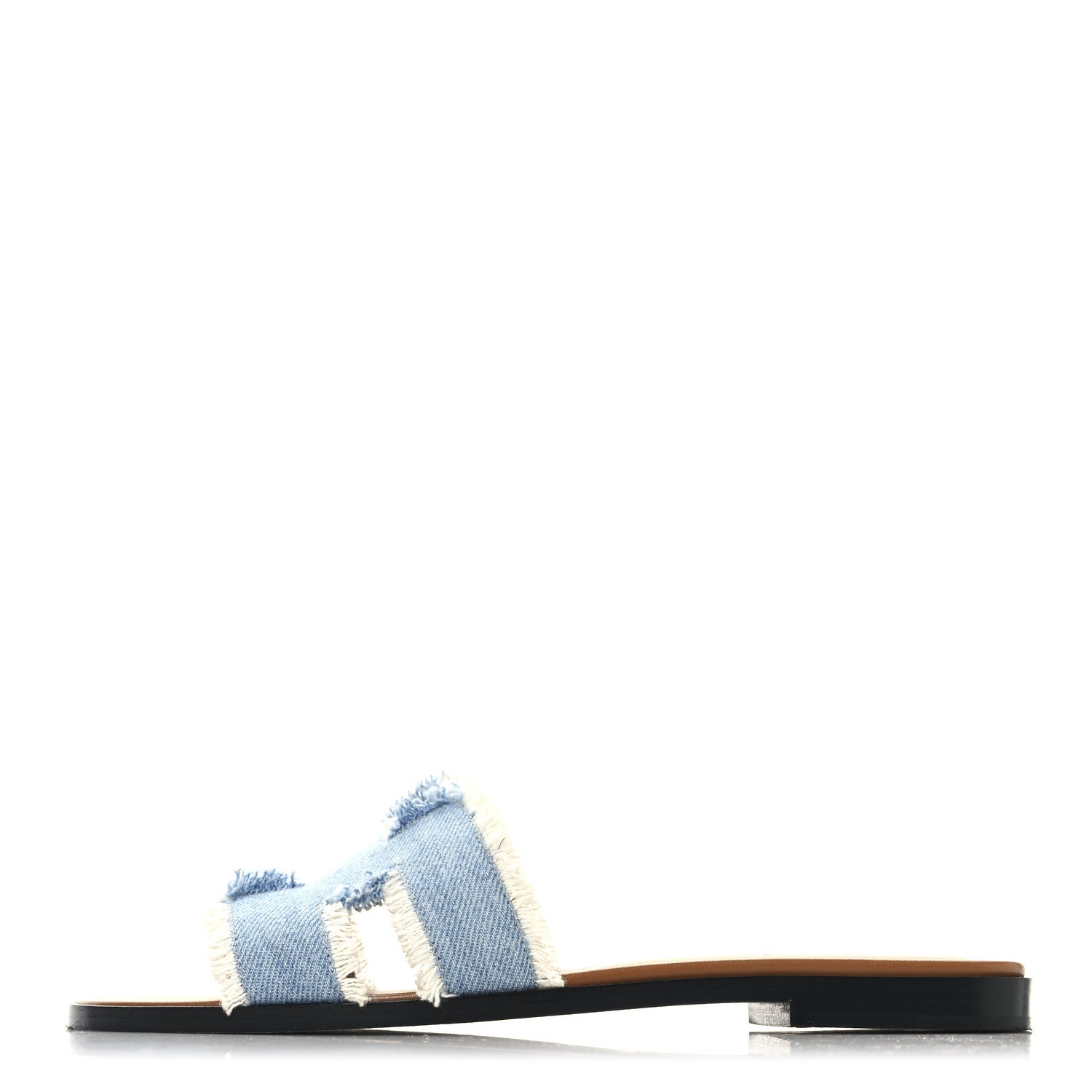 Hermes Denim Oran Fringe Sandals 36.5 Bleu Clair 1 of 9