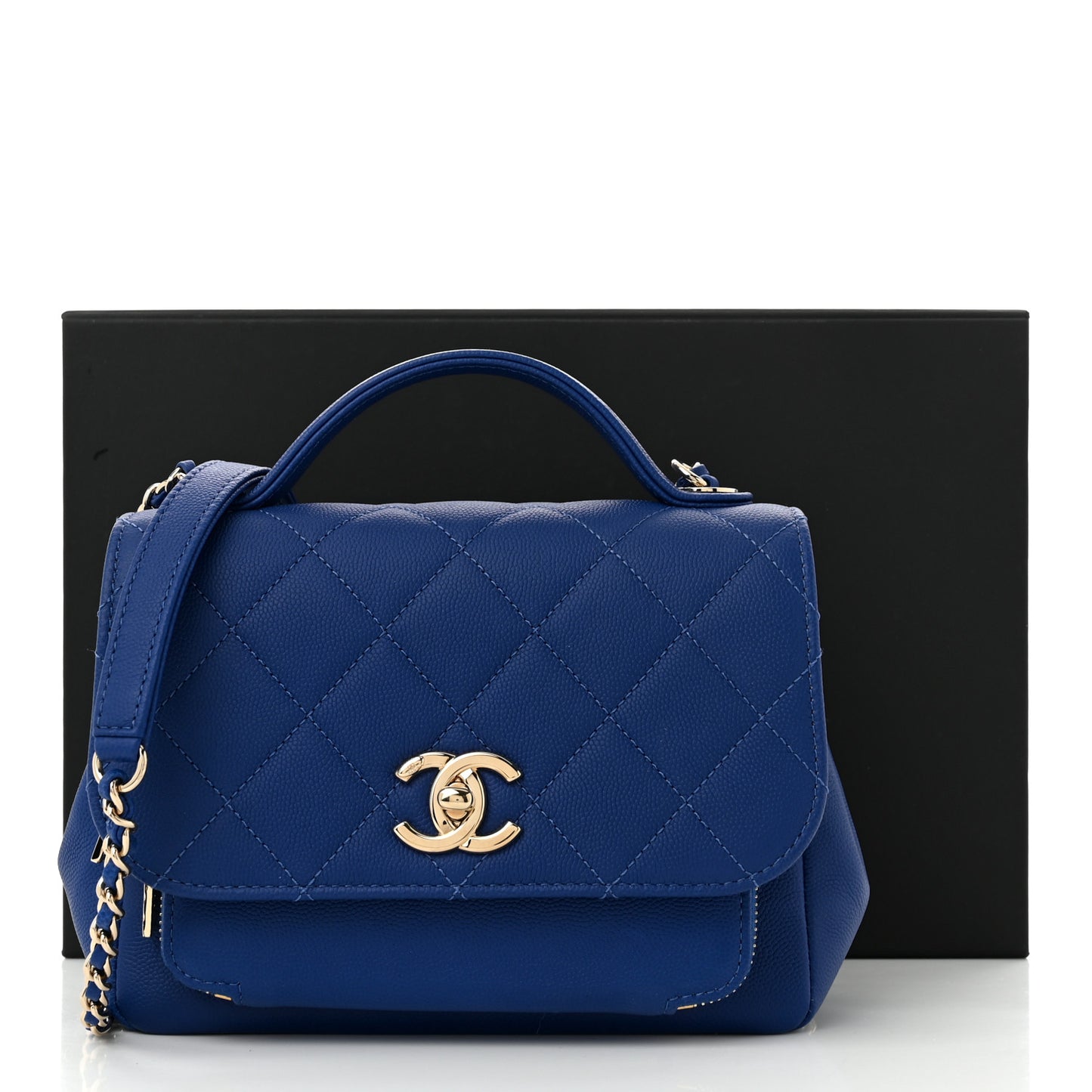 Caviar Quilted Small Business Affinity Flap Dark Blue