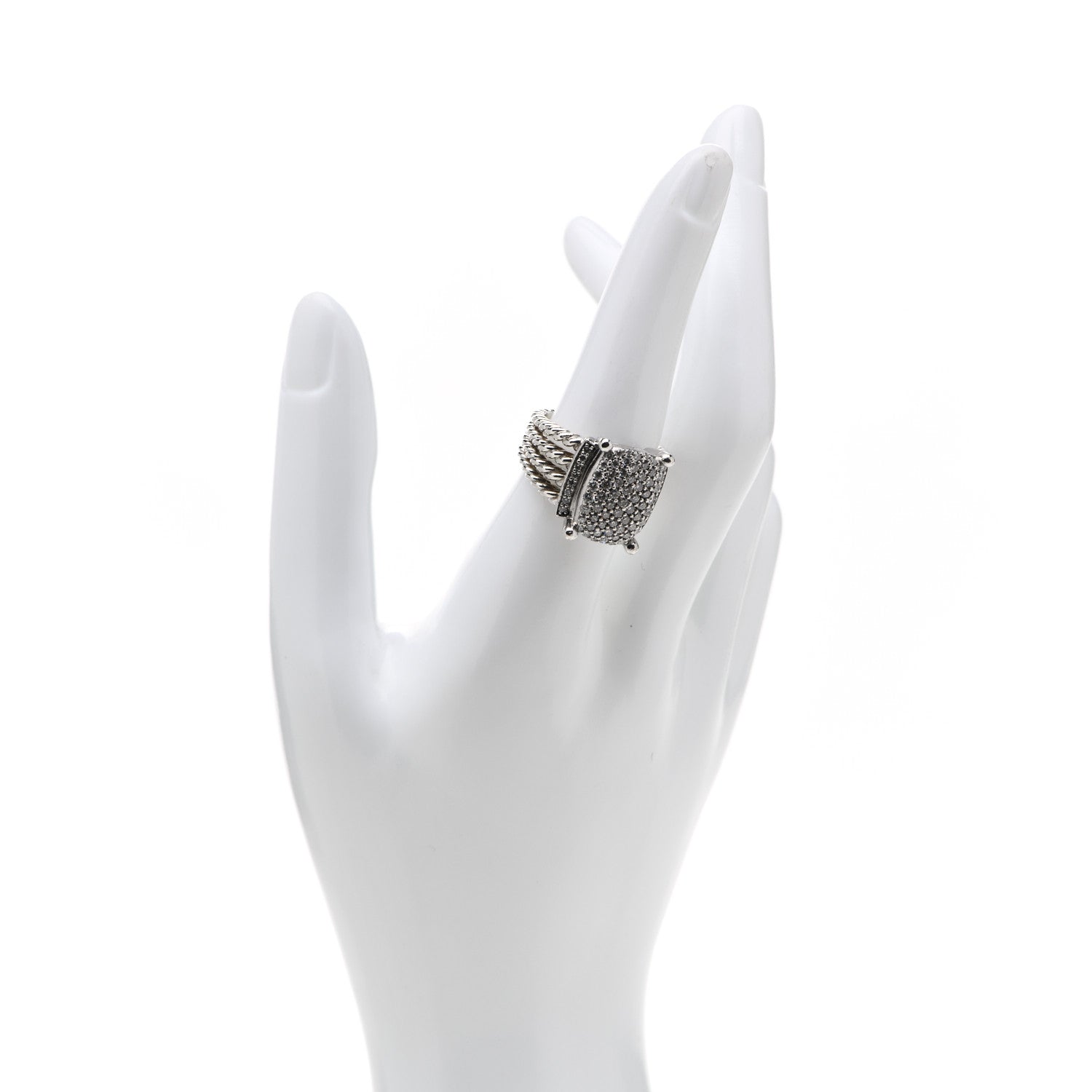 David Yurman Sterling Silver Diamond 16mm Wheaton Ring 56 7.75 2 of 5