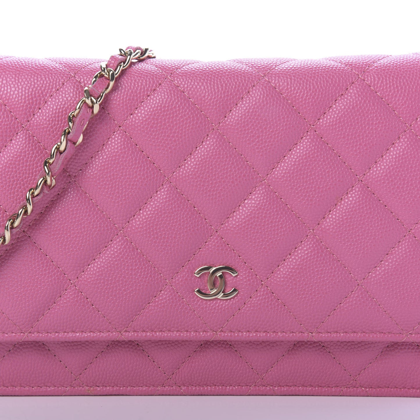 Caviar Quilted Wallet on Chain WOC Pink