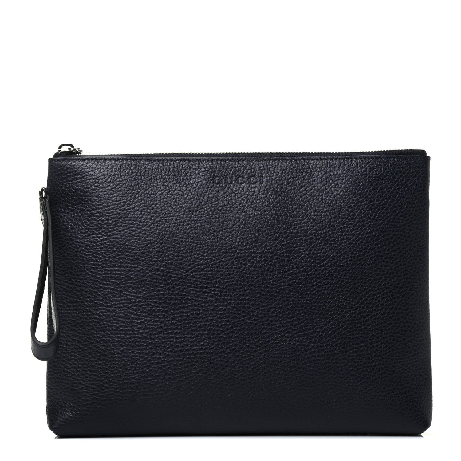 Gucci Grained Calfskin Zip Wristlet Pouch Navy 1 of 7