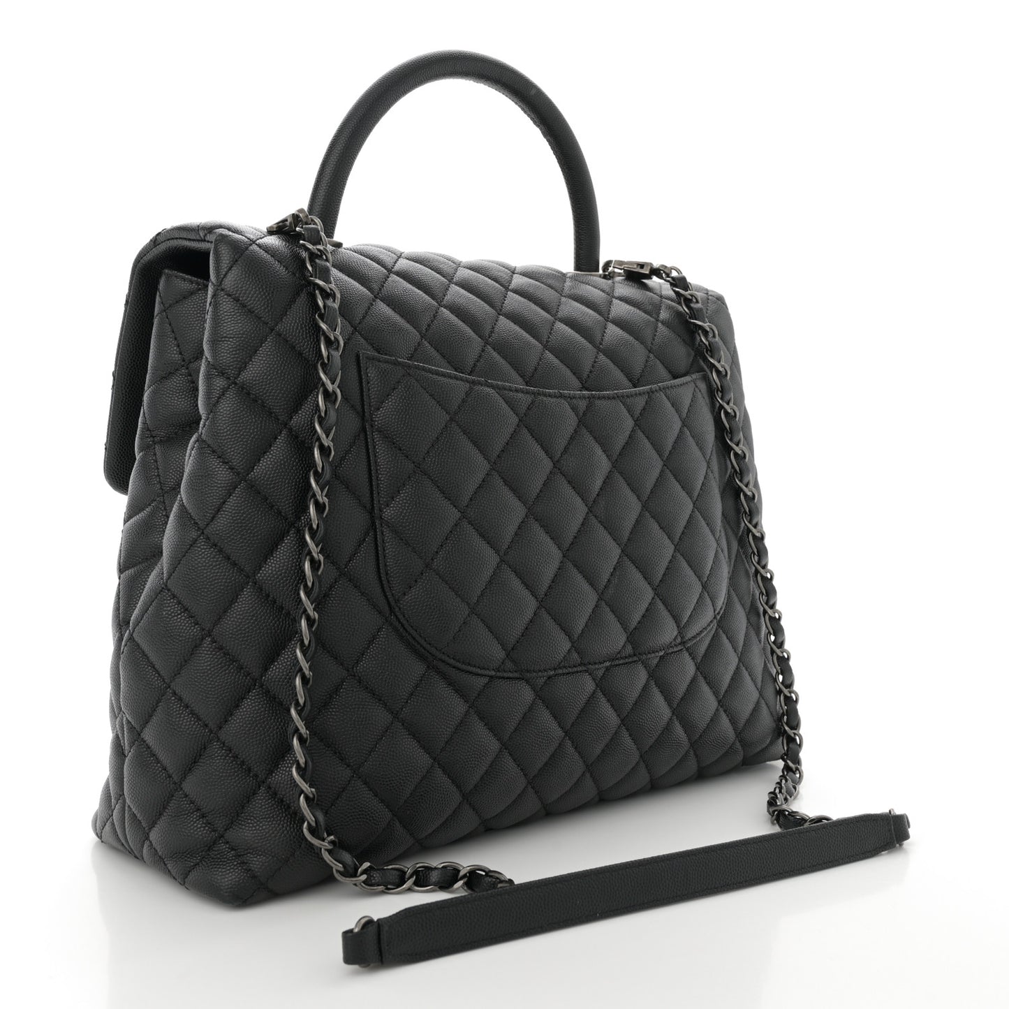 Caviar Quilted Large Coco Handle Flap  Black