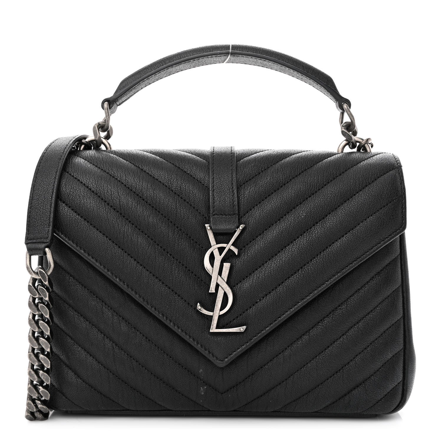 Saint Laurent Sheepskin Matelasse Chevron Monogram Medium College Bag Black 1 of 15