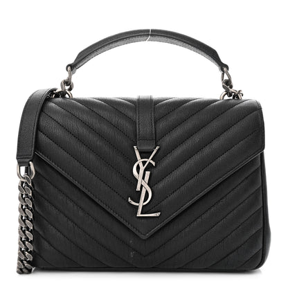 Saint Laurent Sheepskin Matelasse Chevron Monogram Medium College Bag Black 1 of 15