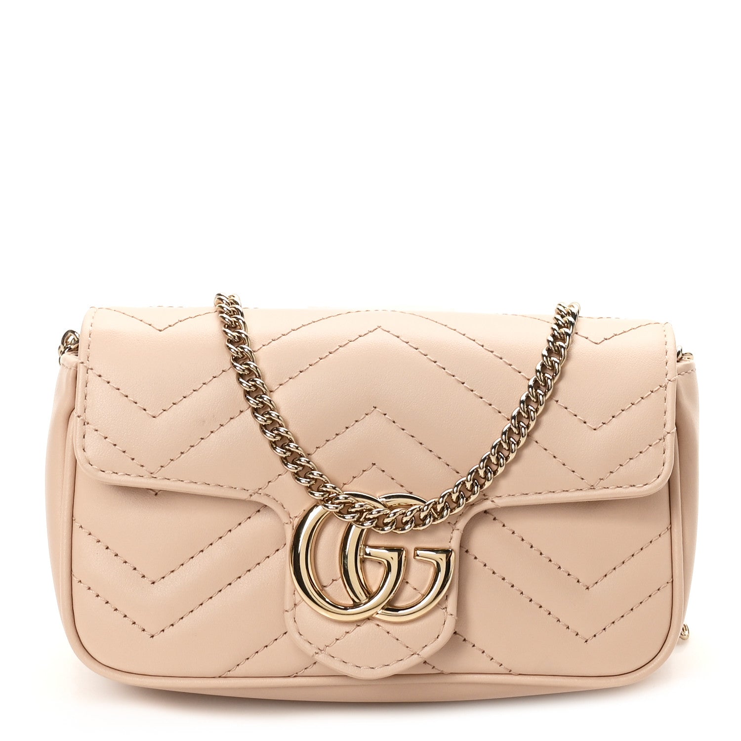 Gucci Calfskin Matelasse Super Mini GG Marmont Shoulder Bag Beige 1 of 10