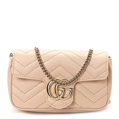 Gucci Calfskin Matelasse Super Mini GG Marmont Shoulder Bag Beige 1 of 10