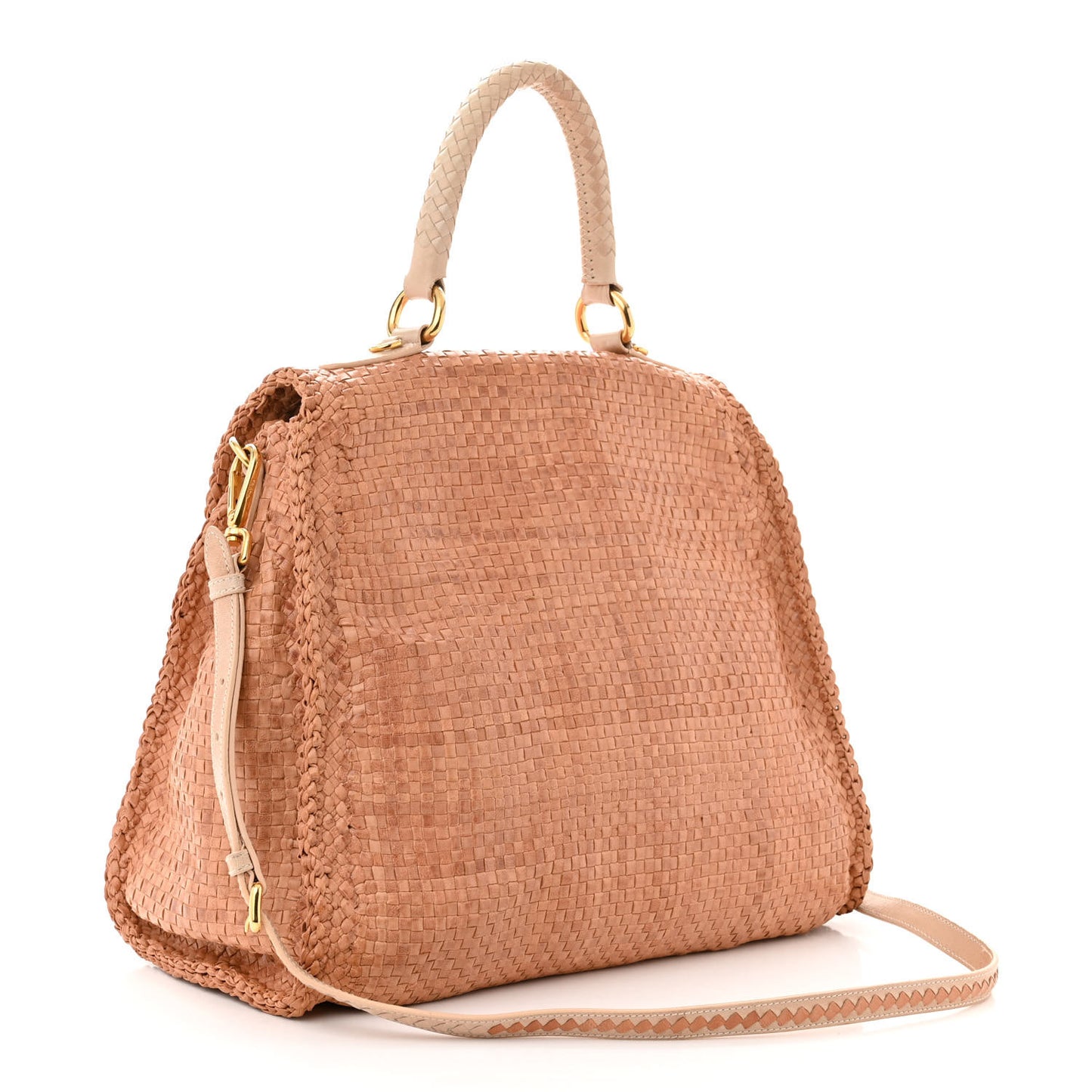 Madras Woven Top Handle Satchel Beige