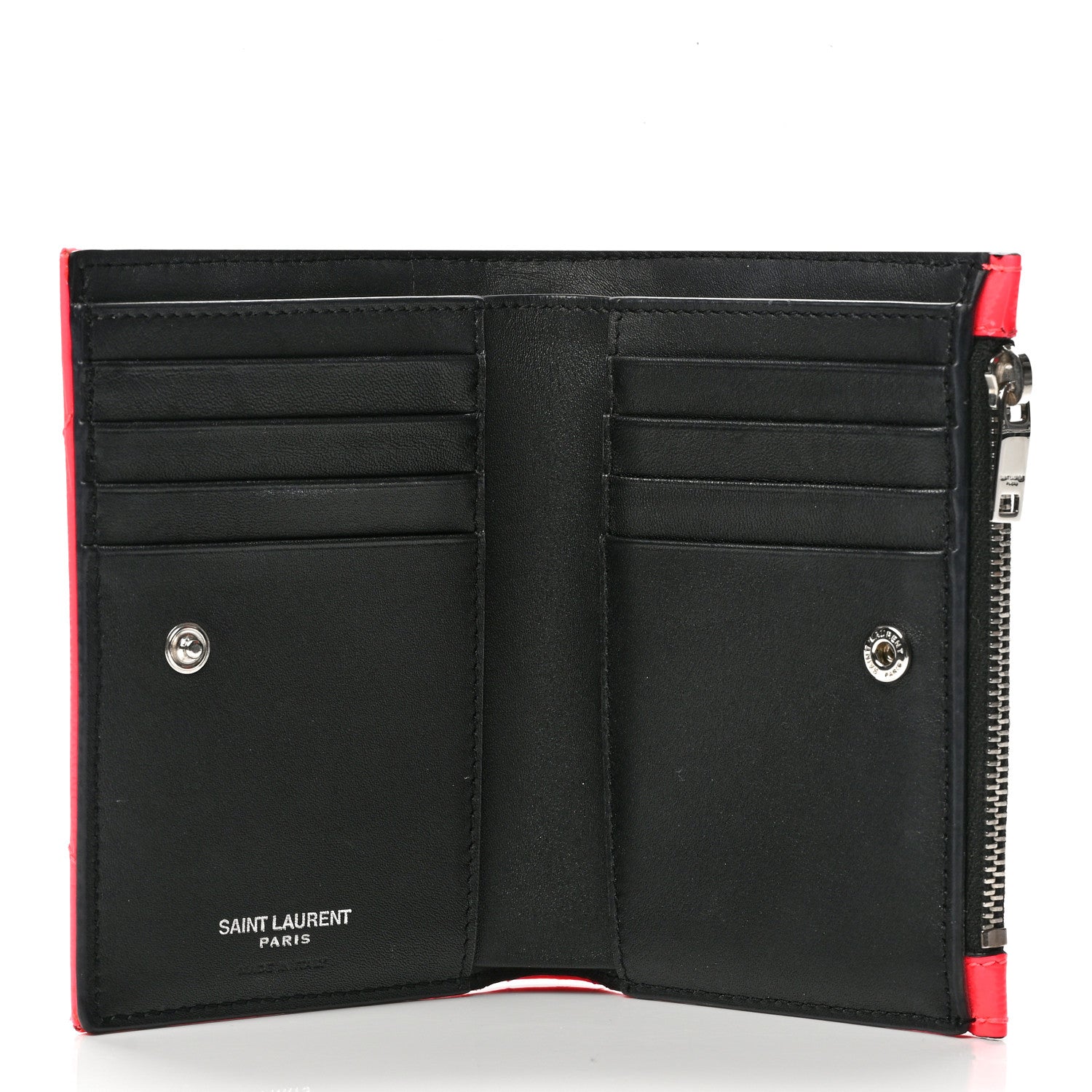 Saint Laurent Patent Grain De Poudre Matelasse Chevron Monogram Zipped Two-Part Wallet Neon Pink 4 of 6