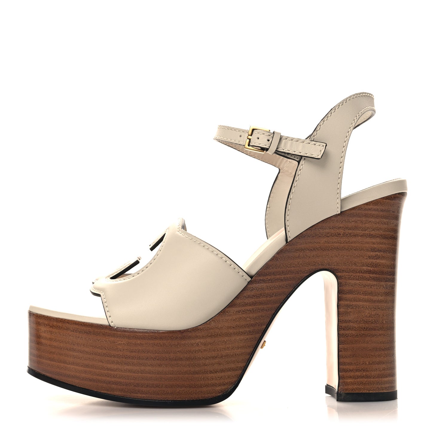 Cosmos Softy Calfskin Wooden Interlocking G Cut-Out 30/120mm Platform Sandals 40 Mystic White