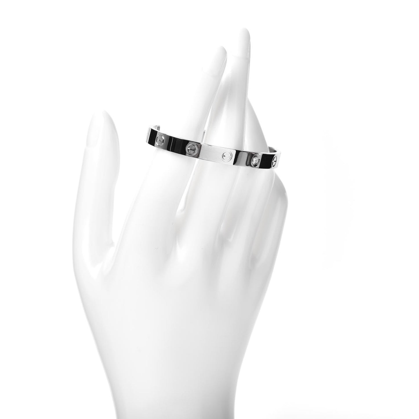 18K White Gold 1 Diamond LOVE Cuff Bracelet 17
