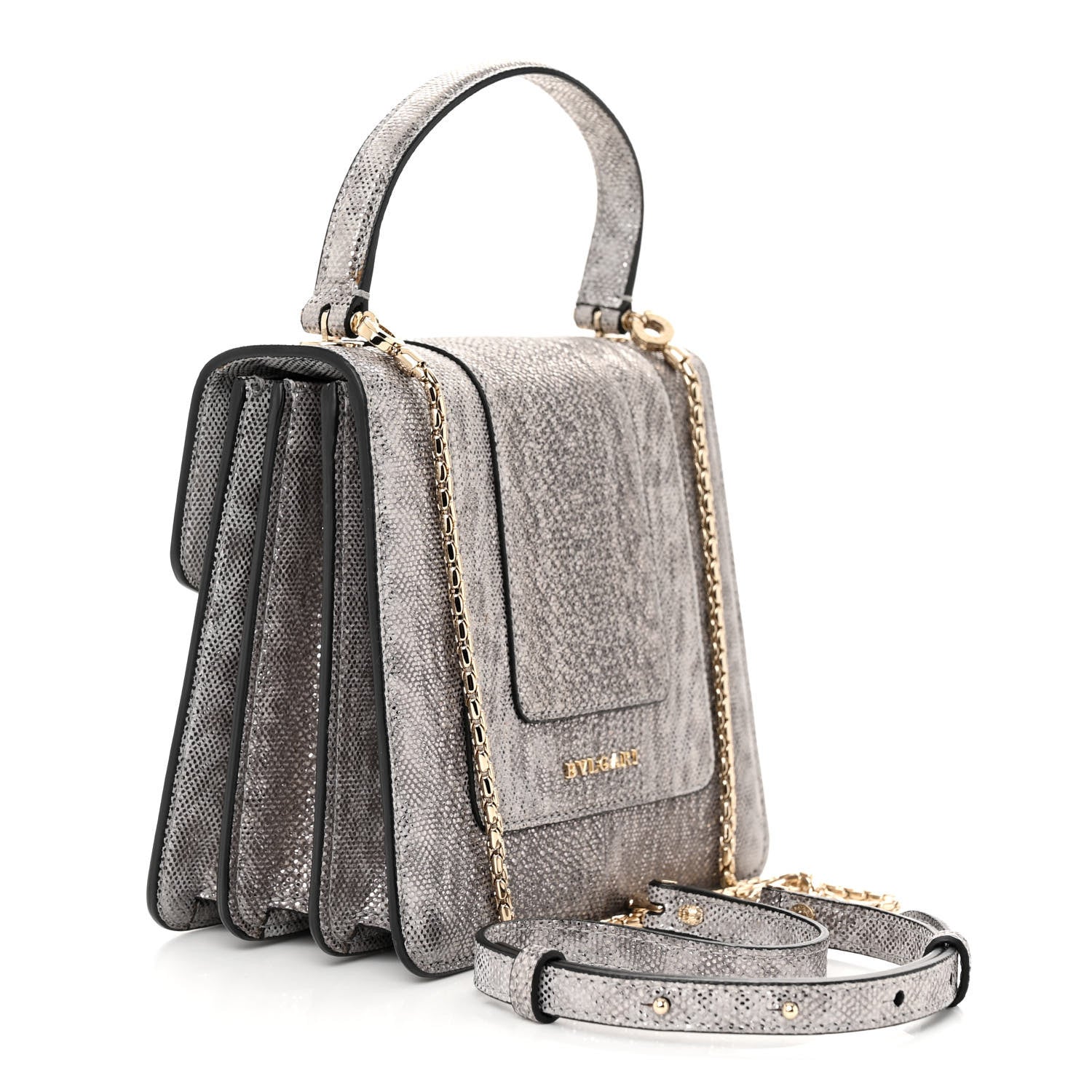 Bulgari Metallic Karung Serpenti Forever Top Handle White Agate 5 of 11